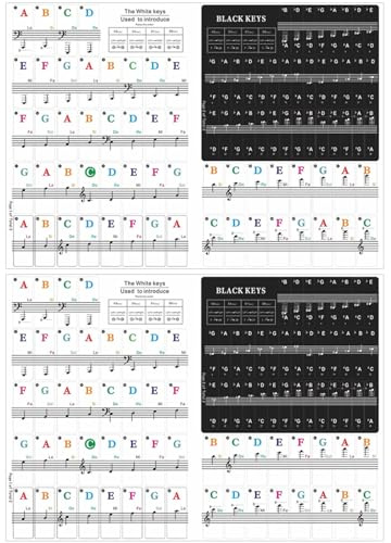 DECORNIJIA 2 Sätze Piano Keyboard Aufkleber für Anfänger Wiederverwendbare Tasten Sticker für Klavier und Piano Praktische Noten und Tastaturhilfe für schnelle Lernförderung