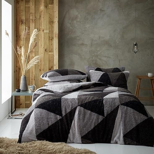 Luxurious Lichfield Teddy Fleece Duvet Cover Set Ultra-Soft Warm Cosy Fluffy Snuggly Thermal Sherpa Fleece Quilt Cover Pillowcases Bedding Winter Bed Linen Set (Charcoal Grey, King)
