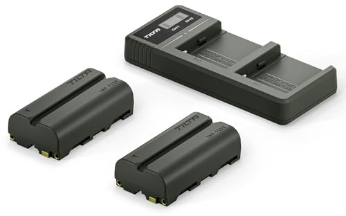 TILTA NP-F550 Lot de 2 batteries 3500 mAh et double chargeur LCD compatible avec les batteries Sony NP-F570, F550, F750, F770, F930, F950, F960, F970, lampes LED, moniteurs et Nucleus M II TBC-LS-A-GN