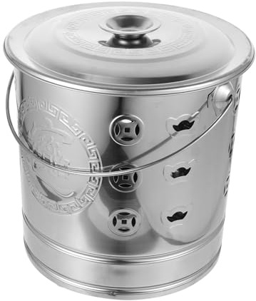 Gogogmee Stainless Steel Paper Burning Bucket with Vent Heat-resistant Incinerator Barrel for Safe Home Use Sacrifices Bin for and Money Offerings Small Thickened Silver Design