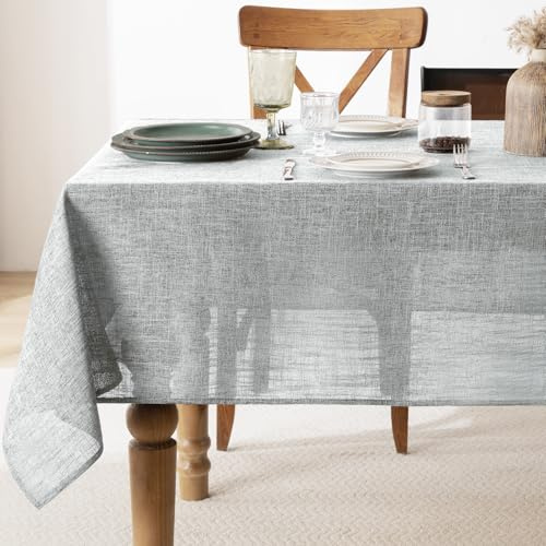 FIBORIA Grey Table Cloth Faux Linen Rectangular 200x140 cm Tablecloth Wipe Clean Water Resistant Stain Resistant Tablecloths for Party Dining Kitchen Garden Picnic Banquet Outdoor Decor, 55x78 inch