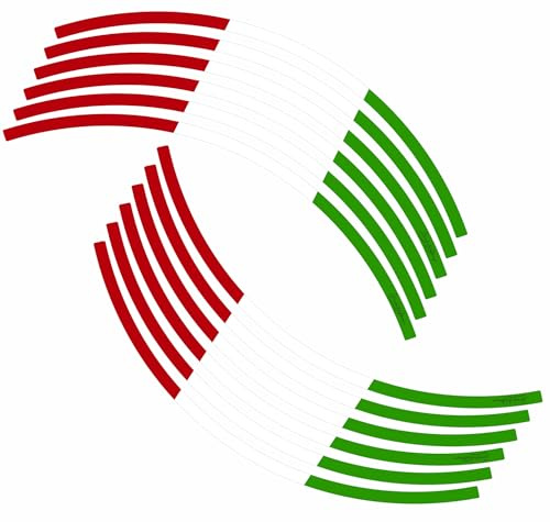 Set di Strisce Cerchi Moto con colori della BANDIERA ITALIANA per 2 Ruote da 15 a 19 Pollici | Adesivi Ruote Moto | Adesivi Cerchi Moto Resiste a Pioggia e Sole | Design Racing D0152