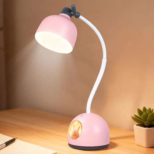Dhqkqg Schreibtischlampe Kinder,Touch Dimmbare LED Tischlampe mit 4 Beleuchtungsmodi,Schreibtischlampe Mädchen Rosa Hase,Tischlampe Led Kabello,Nachttischlampe kinder Wiederaufladbar für Lesen,Lernen