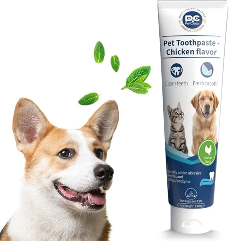 PETCLEAR Hundezahnpasta 120g, Hühnergeschmack, Fluoridfrei, das Mundgeruch bekämpft und dabei hilft, Zahnbelag, Zahnsteinbildung und Zahnfleischentzündungen vorzubeugen Zahnpasta für Hunde & Katze