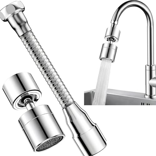 2Pcs Tap Extender for Kitchen Sink, Faucet Extender with 360° Rotation, Kitchen Tap Extension for Deep Pot Cleaning, Two-Piece Set with 14cm and 6.5cm Adjustable Silver Extenders