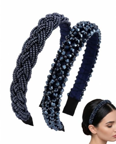 KACZUS Haarreif Dirndl blau – schmaler Trachten Haarreifen Damen mit Glitzerperlen, rutschfestes Stirnband Haarschmuck für Oktoberfest, Wiesn und Trachtenfeste