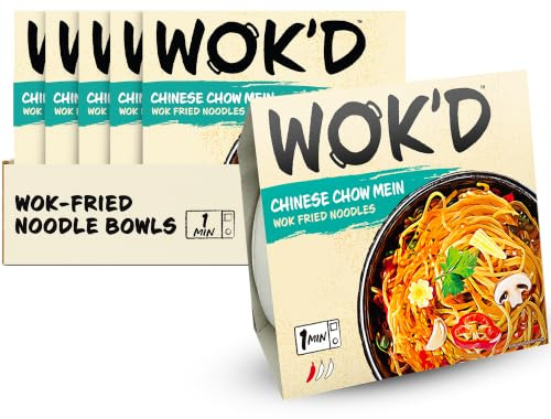 Wok'd Chinese Chow Mein Wok Fried Microwave Instant Noodles, 6 x 200g Pots | Ready in 60 Seconds, Made with Real Veg, No Dust, No Sachets, Available in 3 Tasty Flavours, Vegetarian, Six Pot Multipack