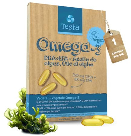 Testa Omega-3 Aceite de Algas cápsulas de 450mg Omega-3 Vegano DHA + EPA - (60 cápsulas)
