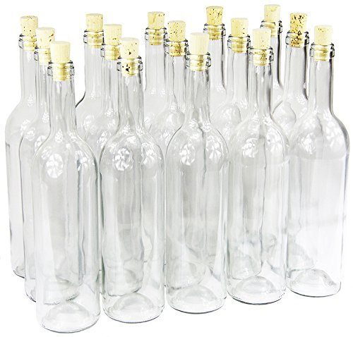 Weinflasche 750 ml ohne/mit Korken Glasflasche Leere Flasche Likör Wein 3 Farben (16 STK. mit Korken, Weiß)