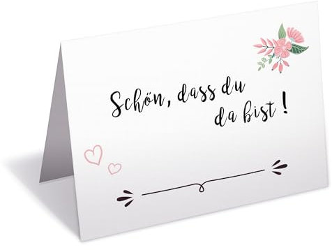 Sophies Kartenwelt 50 Hochzeit Tischkarten/Tischkarten für Geburtstag, Taufe, Kommunion und Konfirmation/Schön, DASS du da bist Tischkarten/Platzkarten mit Blumen Motiv