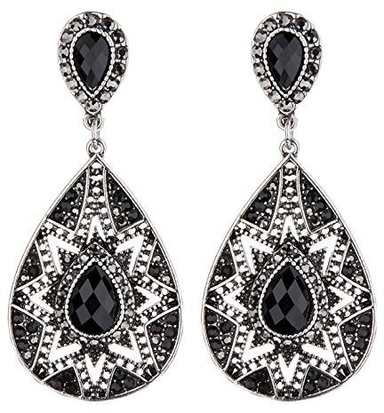 Ohrclips - Antik versilbert mit schwarzen Kristallen - Bisa von Bello London