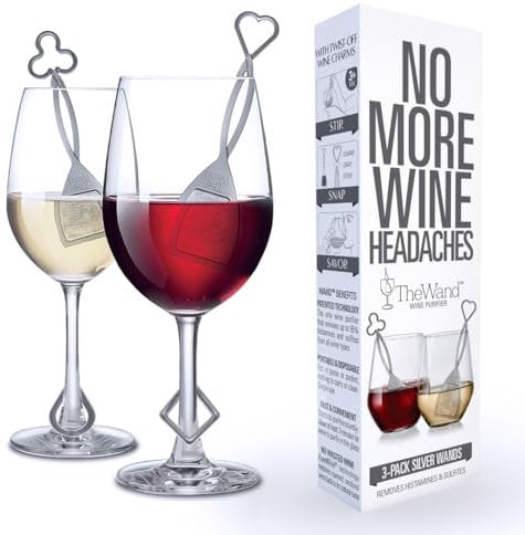 Silver Wine Wands Filter & Purifier by PureWine - (3) Wine Stick Accessories Remove Histamines and sulfites - Great for Gifting, Christmas, Wedding, Present