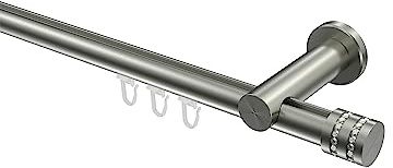 INTERDECO Innenlauf-Gardinenstange 20 mm, moderne Innenlaufstange aus Metall, Edelstahl-Optik, zur Wandmontage, Typ 10214111, 140 cm