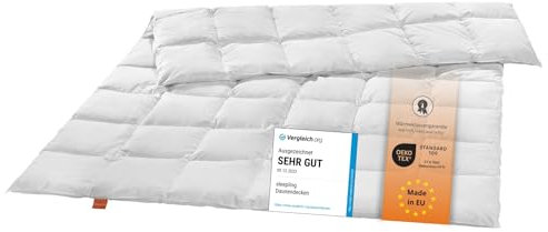 sleepling 194633 medium Ganzjahresdecke Daunendecke Bettdecke, Neue weißen Daunen (90%) und Federn (10%), Made in EU, Ökotex, Downpass, 135 x 200 cm, weiß