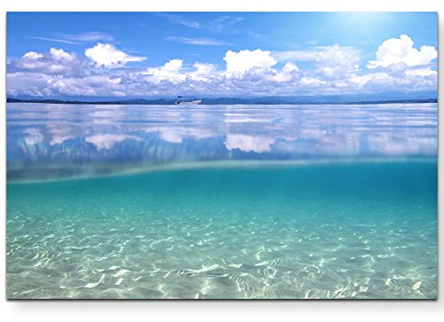 Paul Sinus Art Leinwandbilder | Bilder Leinwand 120x80cm Meerblick über und unter dem Wasser – Karibik