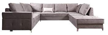Ecksofa mit Schlaffunktion Eckcouch mit Zwei Bettkasten Sofa Couch mit Hocker Wohnlandschaft U-Form Polsterecke Beate U (Beige, Ecksofa Rechts)