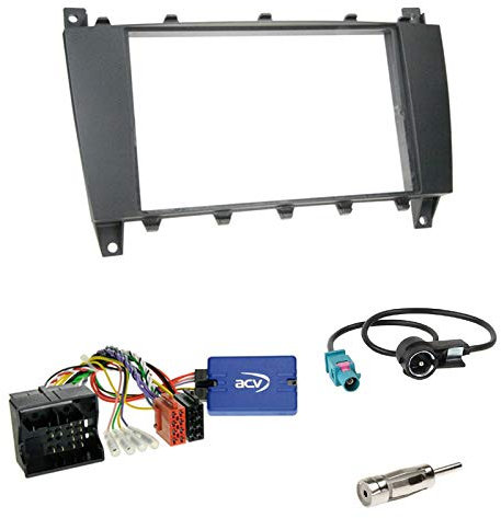 Einbauset: Autoradio Doppel 2-DIN Einbaurahmen Radioblende schwarz+ für Pioneer CAN-Bus Lenkradfernbedienungsadapter LFB Interface Radio Adapter Adapterkabel für Mercedes C-Klasse (W203) 04/2004–2007