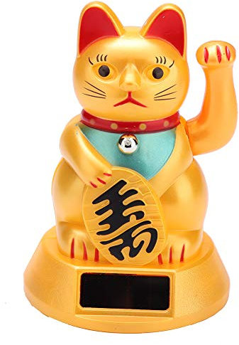 Tosuny Solarbetriebene zuwinkende glückliche Katze, winkende einladende Glückskatze, Reichtum Fortune cat, Schreibtisch Spielzeug Auto-Dekor Restaurant-Dekor gold