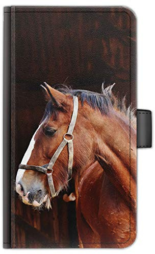 Horse Phone Case For Apple iPhones, 16, 15, 14,13, 12, 11, Pro Max, Mini, XR, XS, SE, PU Leather Phone Case with Horse Looking Left, Side Flip Wallet Phone Cover