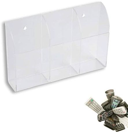 Wall Mount Remote Control Holder,Adhesive Remote Control Holder Universal 3 Compartments Transparent Media Organizer Wall Mount Storage Organizer Box for Phone Air Conditioner TV Remote Control