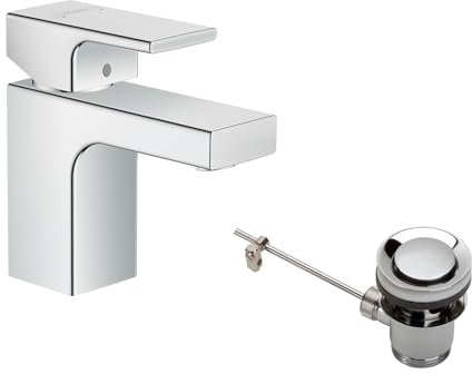 hansgrohe Vernis Shape Mitigeur de lavabo 70 avec tirette et vidage métallique, chromé, 71566000