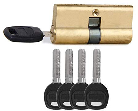 Cylindre De Serrure 65mm 32.5 / 32.5 trous de verrouillage double face Verrouillage anti-vol Verrouillage de la porte de la bouteille de cylindre avec 7 clés Cylindre à bouton ( Color : Gold black )