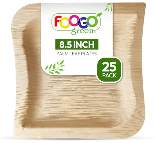 FOOGO Green 25 Platos Desechables de Hoja de Palma, Elegantes, 21 cm, Biodegradables, Compostables, Como Platos de Madera, Bambú, Papel, para Comida Caliente, Bodas, Picnics, Fiestas