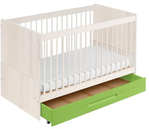 BioKinder Lina Kinderbett Gitterbett Babybett mit Bettkasten und bionik Matratze 70 x 140 cm weiß lasiert