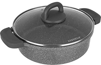 KASANOVA tegame antiaderente 24 cm 90s, tegame per induzione, con coperchio, rivestimento antiaderente a 3 strati, tegame con manici in silicone rimovibili