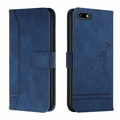 Bravoday Cover per Huawei Y5 2018 / Y5 Prime 2018 / Y5 Lite 2018, Flip Custodia in Pelle PU Portafoglio Custodia per Huawei Y5 2018, con Slot per Schede, Blu