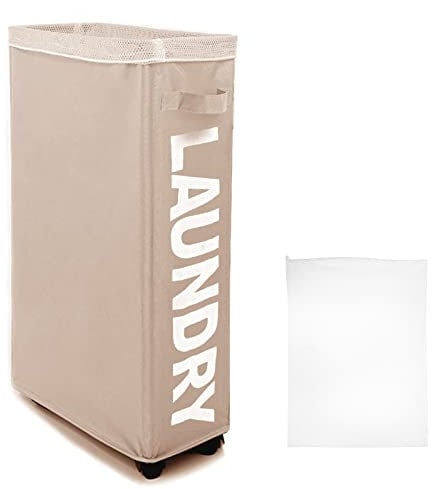 IHOMAGIC Large Capacity Laundry Basket 62L, Sturdy Washing Bin With Detachable Laundry Bag, Collapsible Laundry Hamper With Side Handle - Storage Bin For For Yoga Mats, Bed Sheets, Dolls (Khaki)