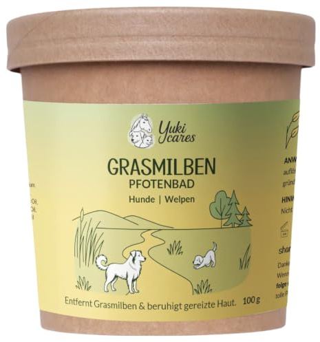 Yuki cares Pfotenbad Grasmilben für Hunde – natürliche Pfotenpflege nach dem Gassi durchs hohe Gras | pflanzliche Rezeptur | [Menge]