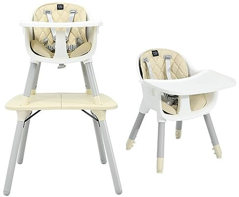 DREAMADE 5 in 1 Hochstuhl mit Tisch, Kinderhochstuhl mit Verstellbarem Tablett & 5-Punkt-Gurt & Abnehmbarem Kissen, Kombihochstuhl Baby 6-36 Monate (Beige)