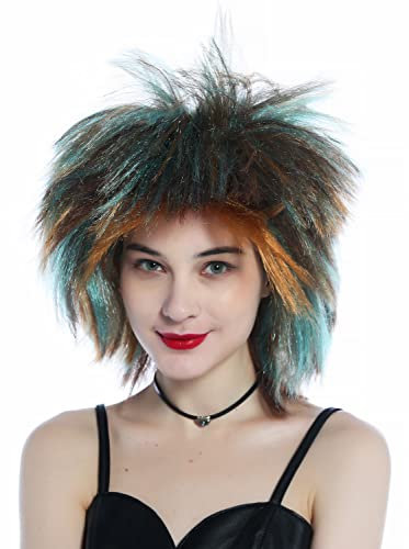 WIG ME UP - 210165-FR36-4-98 Perücke Damen Herren Karneval Fasching Punk Wave Braun bunte Strähnen hoch toupiert 80er