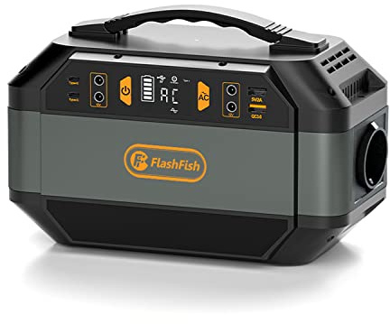 FlashFish 288.6Wh Tragbare Powerstation,Solar Generator 330W(Spitze 600W) | Stromgenerator Akku mit 230V AC Reine Sinuswelle ,9 Ausgänge, Notstromaggregat für Camping,Unterwegs,Stromausfälle