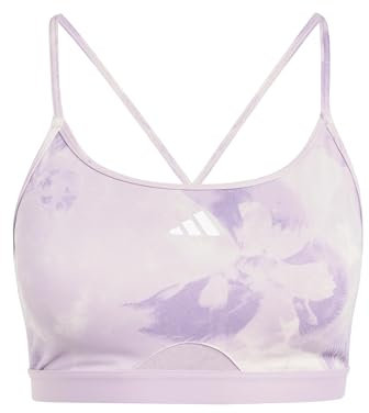 adidas Women's Aeroreact Training Essentials Light Support Tie-Dye Flower-Print Bra Sport-BH, Putty Mauve/Preloved Fig, M C-D