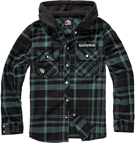 Brandit Maiden Check Shirt Hooded EDDI, color: black-gree, size: L