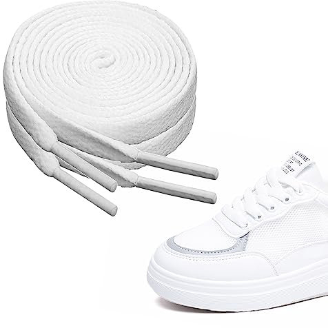 Ouligay Lot de 2 Paires de Lacets Blancs - 8 mm x 120 cm - Plats, Résistants à la Déchirure - Pour Baskets et Chaussures de Sport