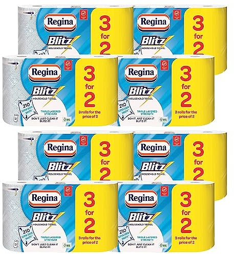 PERFECTONISH Regina 24 Rolls Blitz Kitchen Towel Super Strong 3 Ply 70 Sheets per Roll Amazing Value Thank you Sticker Packaging.