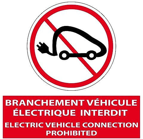 AUTOCOLLANT BRANCHEMENT INTERDIT VEHICULE ELECTRIQUE 20 x 20 cm PICTOGRAMME STICKER