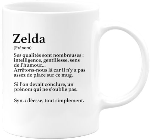 quotedazur - Mug Définition Prénom Zelda Déesse Tout Simplement - Cadeau Humour Prénom - Idée Cadeau Famille Saint Valentin - Tasse Prénom Zelda - Idéal Pour Noël Au Bureau