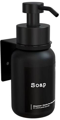 TEHEO Seifenspender Wandbefestigung Schwarz | Moderner Glas Seifenspender 250ml | Wandmontage ohne Bohren oder Schrauben | Flüssigseifenspender für Bad Küche Dusche | Handseife Duschgel Shampoo