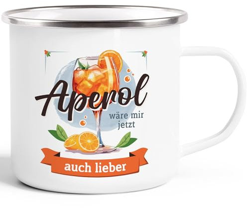Moonworks® Emaille-Tasse mit Spruch Aperol wäre mir jetzt auch lieber Bürotasse Geschenk Freundin Kollegin emaille-weiß-silber standard
