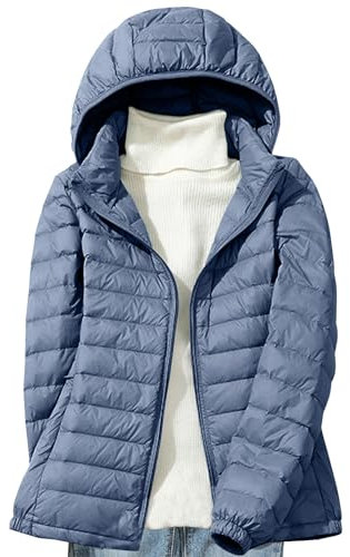 Daunenjacke Damen Leichte Steppjacke Einfarbig Winterjacke Jacke mit Abnehmbare Kapuze Große Größen Wintermantel Warme Daunenmantel Zip Up Steppmantel Langarm Kapuzenjacke Mantel Skijacke Outdoorjacke