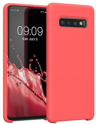 kwmobile Hülle kompatibel mit Samsung Galaxy S10 Hülle - Silikon Handy Case - Handyhülle weiche Oberfläche - kabelloses Laden - Neon Koralle