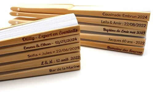 OLILLY - 50 Eventails à Personnaliser en Papier et Bambou pour Invités - Mariage, Fête, Evènement en Extérieur... (Personnaliser, 50 Eventails)