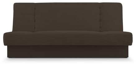 Sofa aus Cord mit Schlaffunktion und Bettkasten Klappsofa Schlafsofa Clic-Clack Couch für Wohnzimmer Federkern Sofagarnitur Polstersofa Cordstoff 192x85x92cm - CYPRUS NEW (Braun (Poso 06 + Kronos 06))