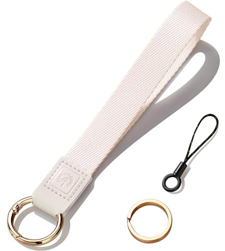 PikPok Mart Wristlet Keychain Lanyard, Cute Wrist Lanyard for Keys, Key Chain Strap Keyring Holder for Car Keys ID Badge, Off & White, Wristlet