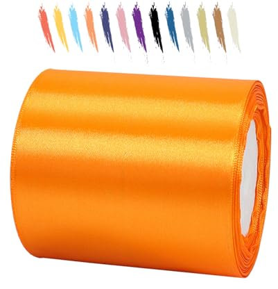 Orange 100mm Satinband 23 Meter, Polyesterband, verschönern Sie Ihre Bastelarbeiten und Feiern, ideal für Geschenkverpackungen, Dekorationen, Hochzeitsautoband, Bänder zum Basteln