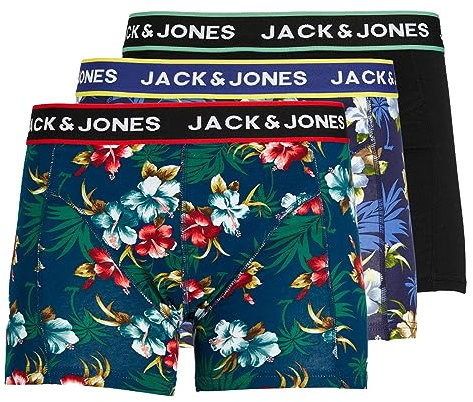 JACK & JONES Herren Unterhosen Shorts Boxershorts Trunks 3er Pack, Farbe:Mehrfarbig, Wäschegröße:XL, Artikel:- Black/bardaboes